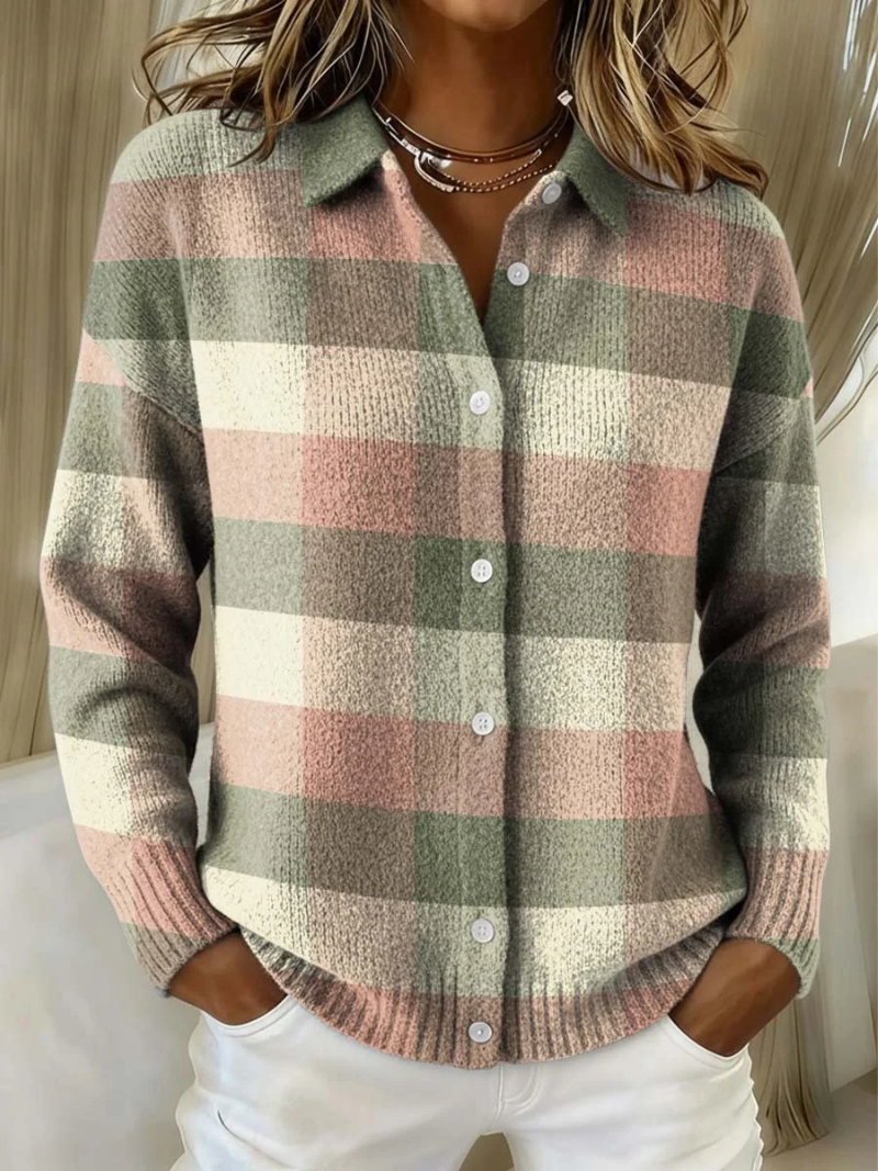 Gracelyn™ | Pastel Plaid Knit Cardigan