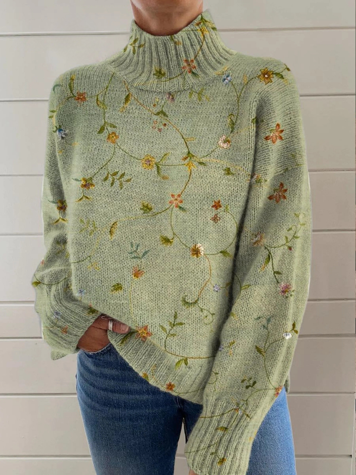 Irene™ | Floral Pattern Long-Sleeve Sweater