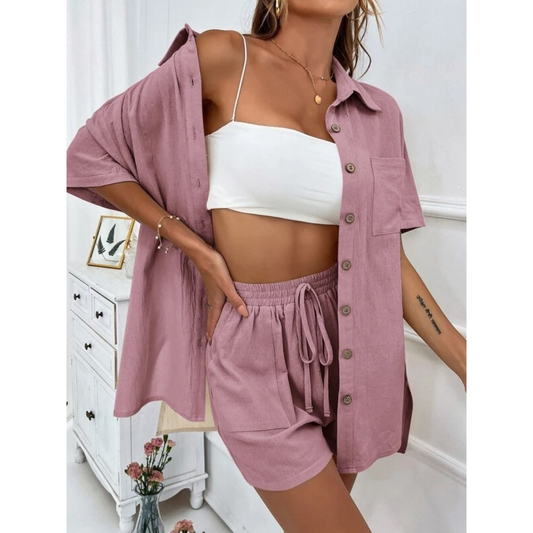 KRISTINE™ – Casual Summer  Button-Down Lounge Set