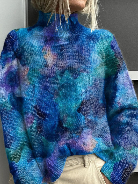 Patsy™ | Abstract Watercolour Floral Knit Turtleneck Sweater