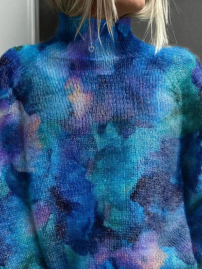 Patsy™ | Abstract Watercolour Floral Knit Turtleneck Sweater