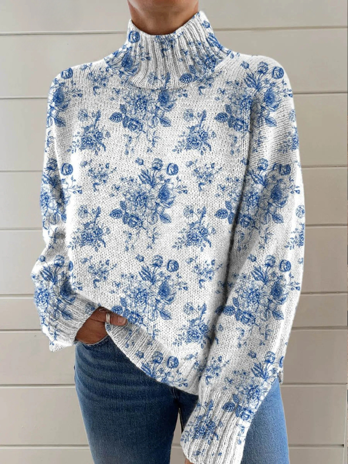Ethel | Artistic Floral Print Turtleneck Sweater