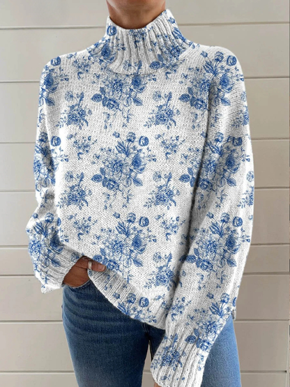 Ethel | Artistic Floral Print Turtleneck Sweater