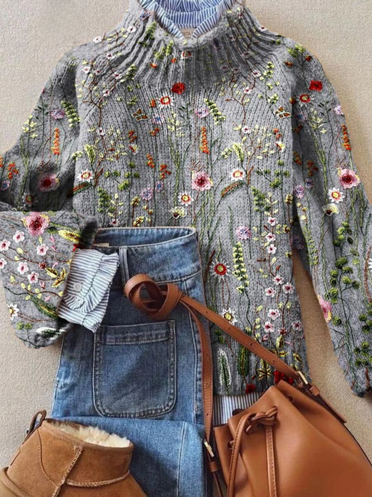 Maurine™ | Vintage Floral Print Turtleneck Sweater