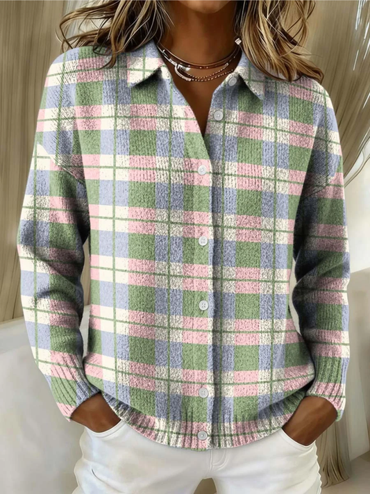 Marvie™ | Pastel Plaid Button Cardigan