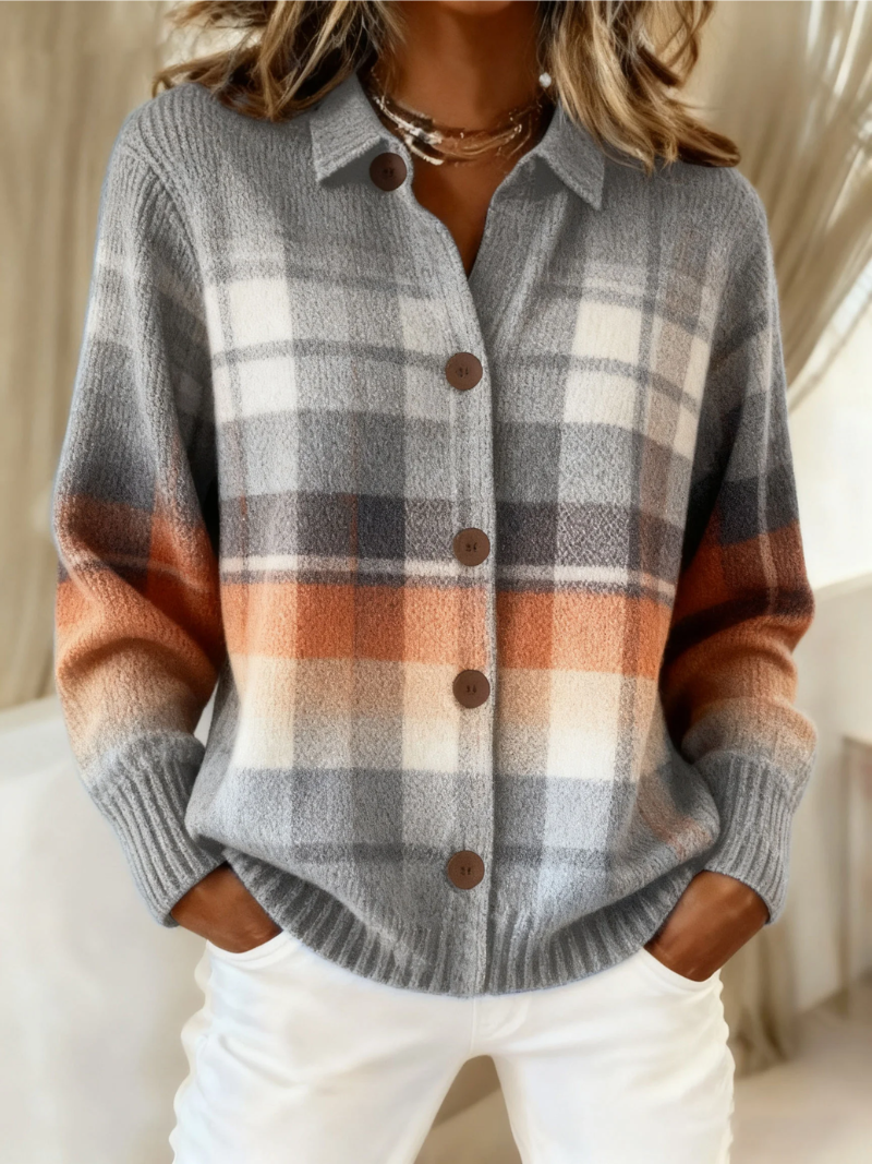 Marlene™ | Warm Ombre Plaid Cardigan