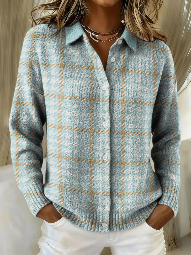 Clara™ | Sky Plaid Button Knit Cardigan