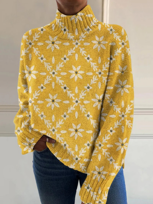 Claudette™ | Vintage Colourful Floral Block Knit Sweater